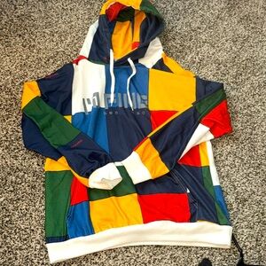 Multicolored light weight hoodie.